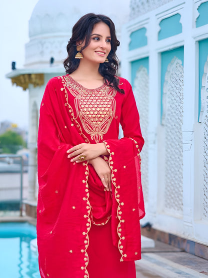 Women Embroidered Straight Kurta Set