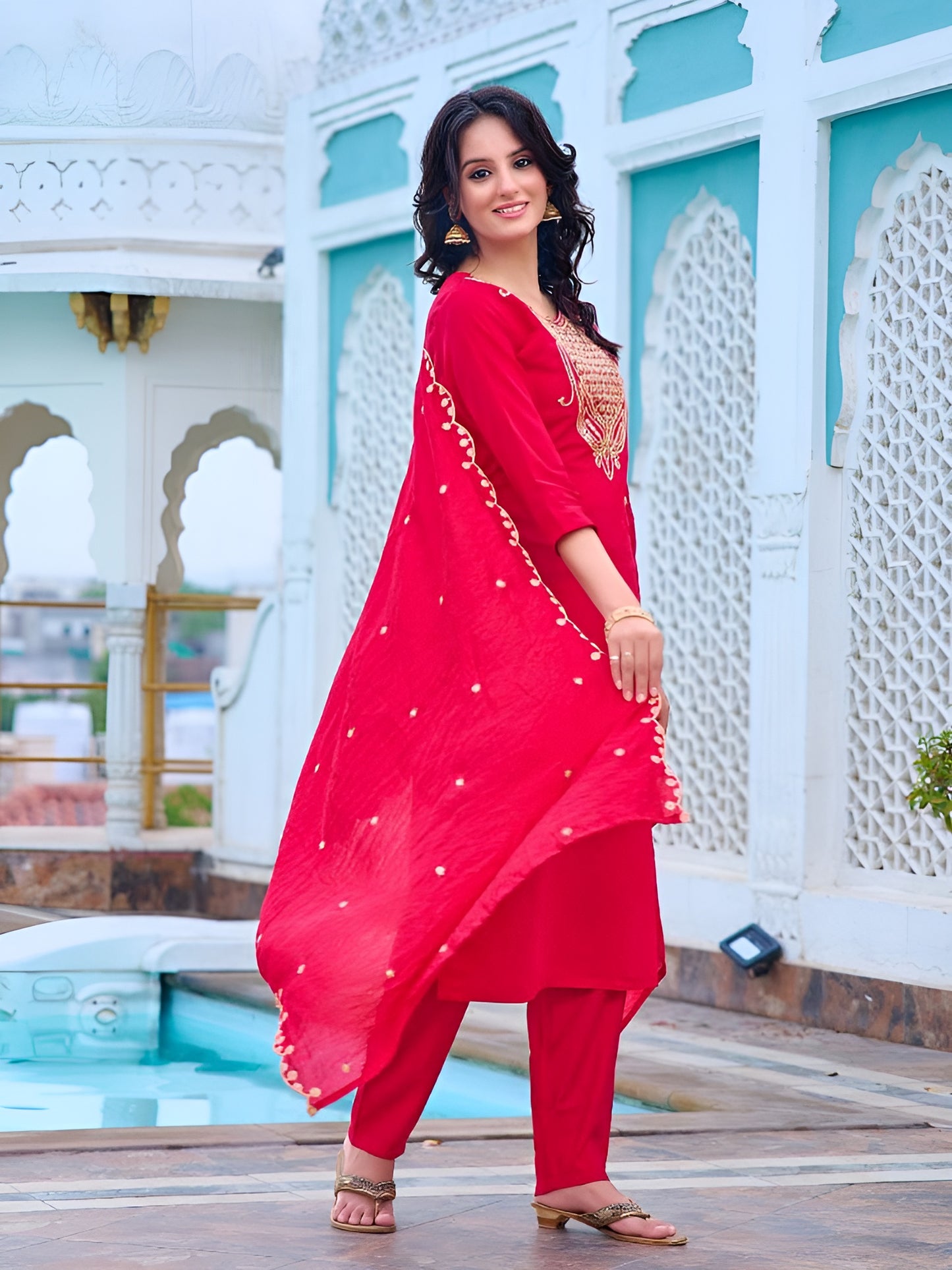 Women Embroidered Straight Kurta Set