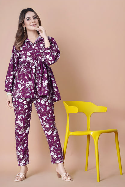 Floral Printed Top and Pant Co-ord Set