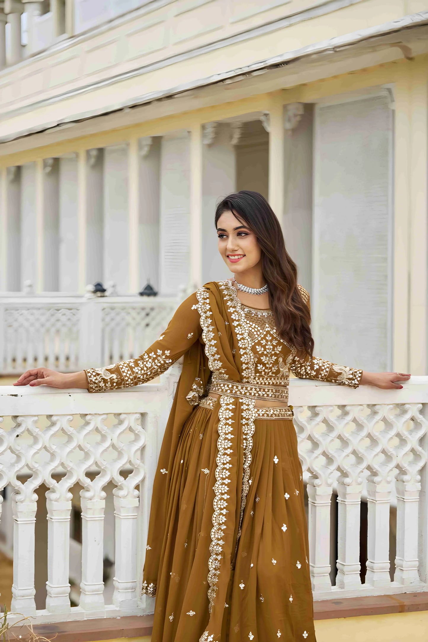 Georgette Embroidered Flared Style Lehenga