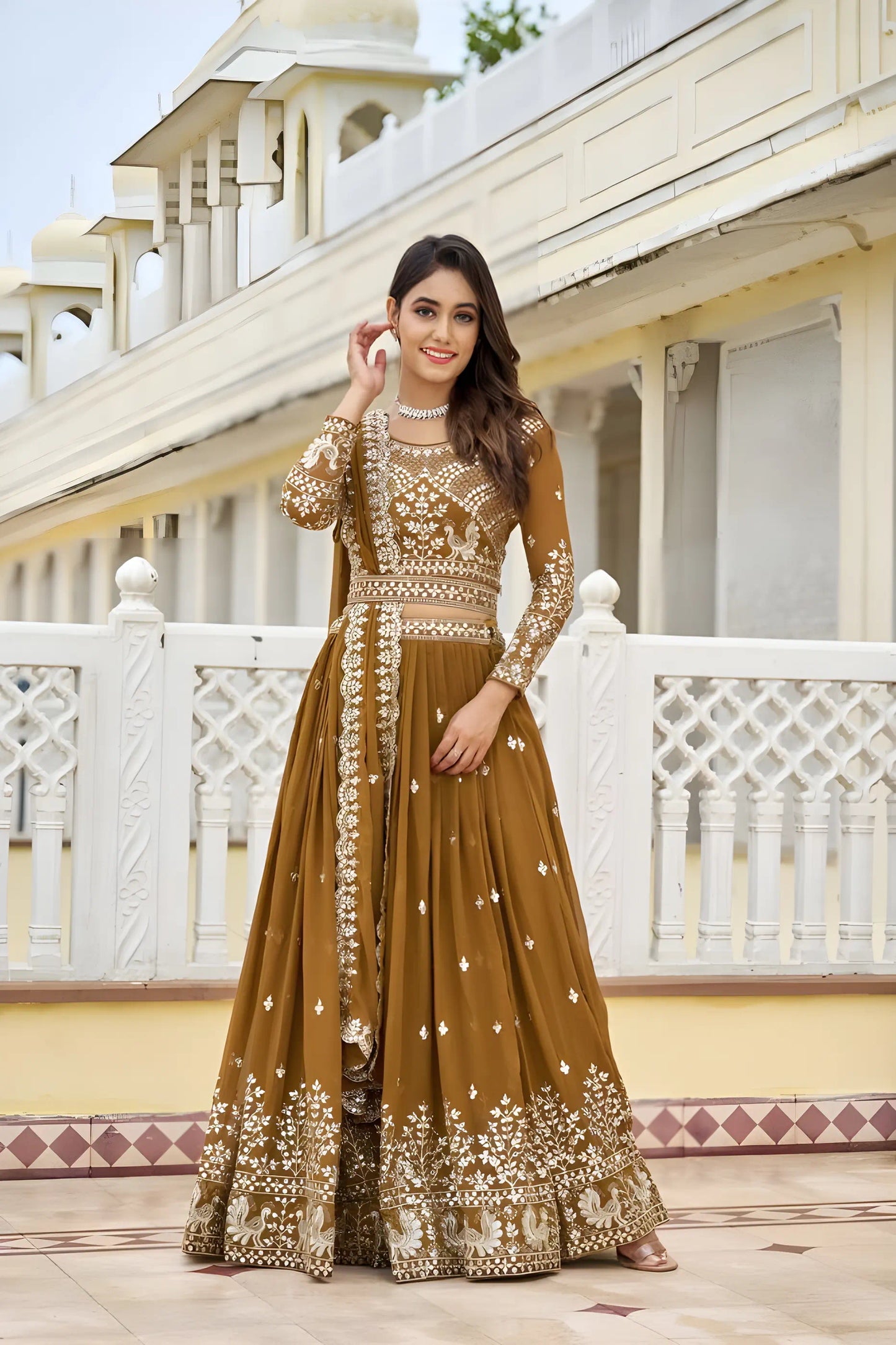 Georgette Embroidered Flared Style Lehenga