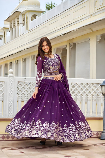 Georgette Embroidered Flared Style Lehenga