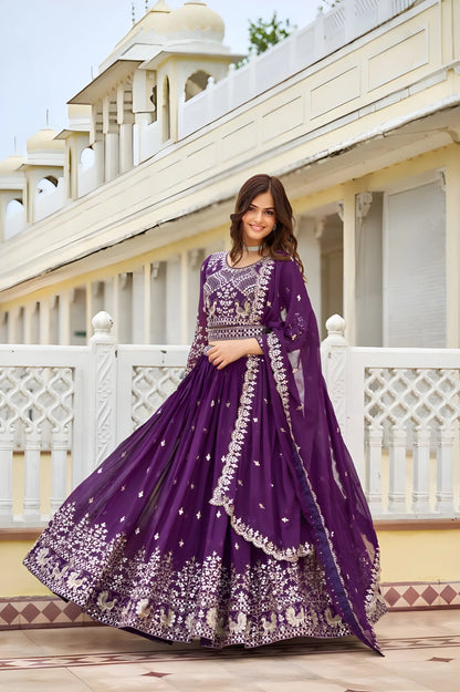 Georgette Embroidered Flared Style Lehenga