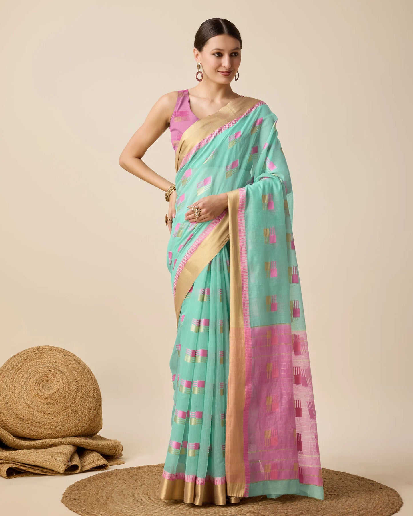 Woven Design Zari Silk Cotton Designer Kota Saree