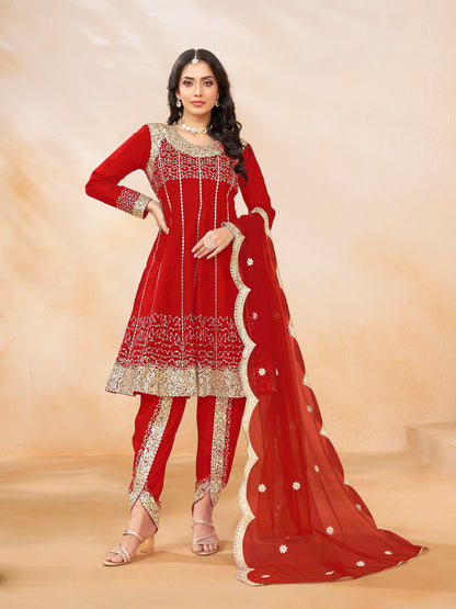 Embroidered Art Silk Dhoti Style Salwar Suit