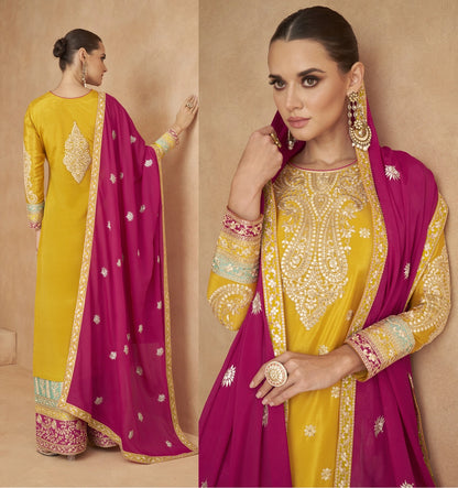 Embroidered Chinon Silk Pakistani Suit