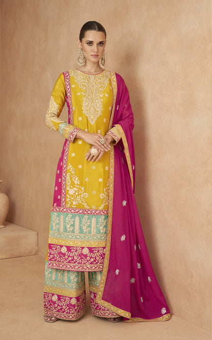 Embroidered Chinon Silk Pakistani Suit