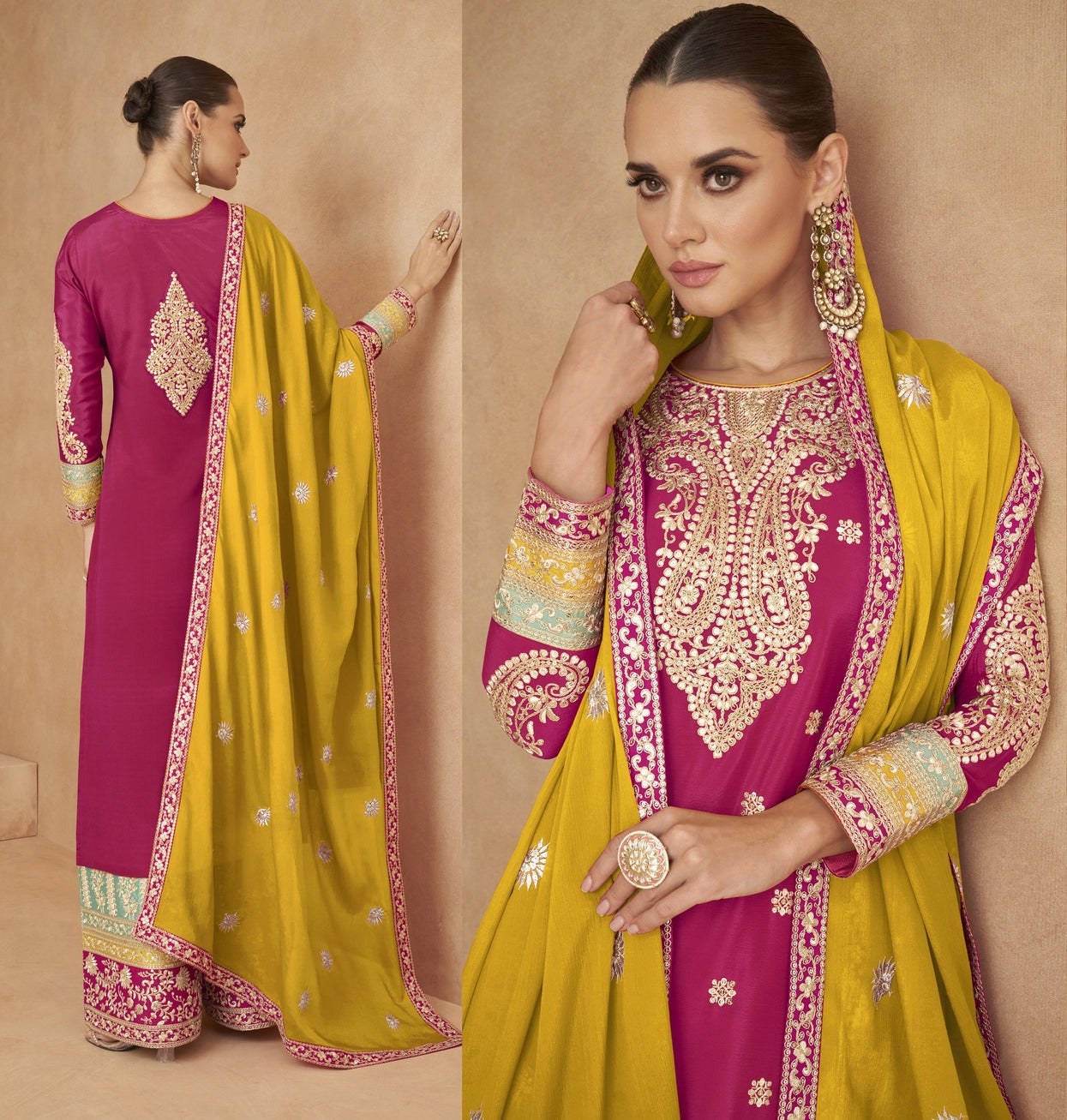 Embroidered Chinon Silk Pakistani Suit