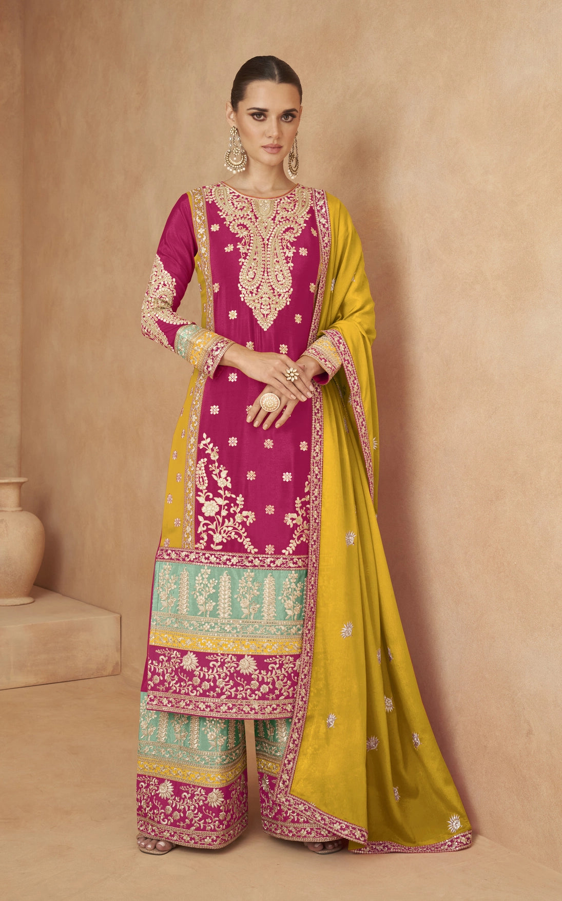 Embroidered Chinon Silk Pakistani Suit