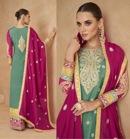 Embroidered Chinon Silk Pakistani Suit