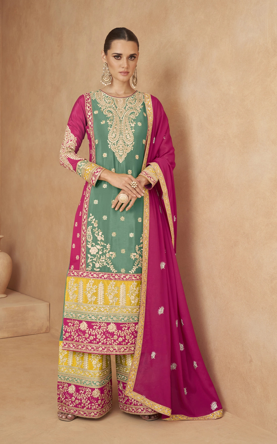 Embroidered Chinon Silk Pakistani Suit