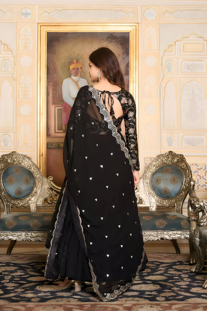 Flared Faux Georgette Gown with Dupatta