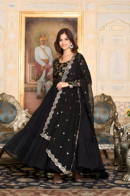 Flared Faux Georgette Gown with Dupatta