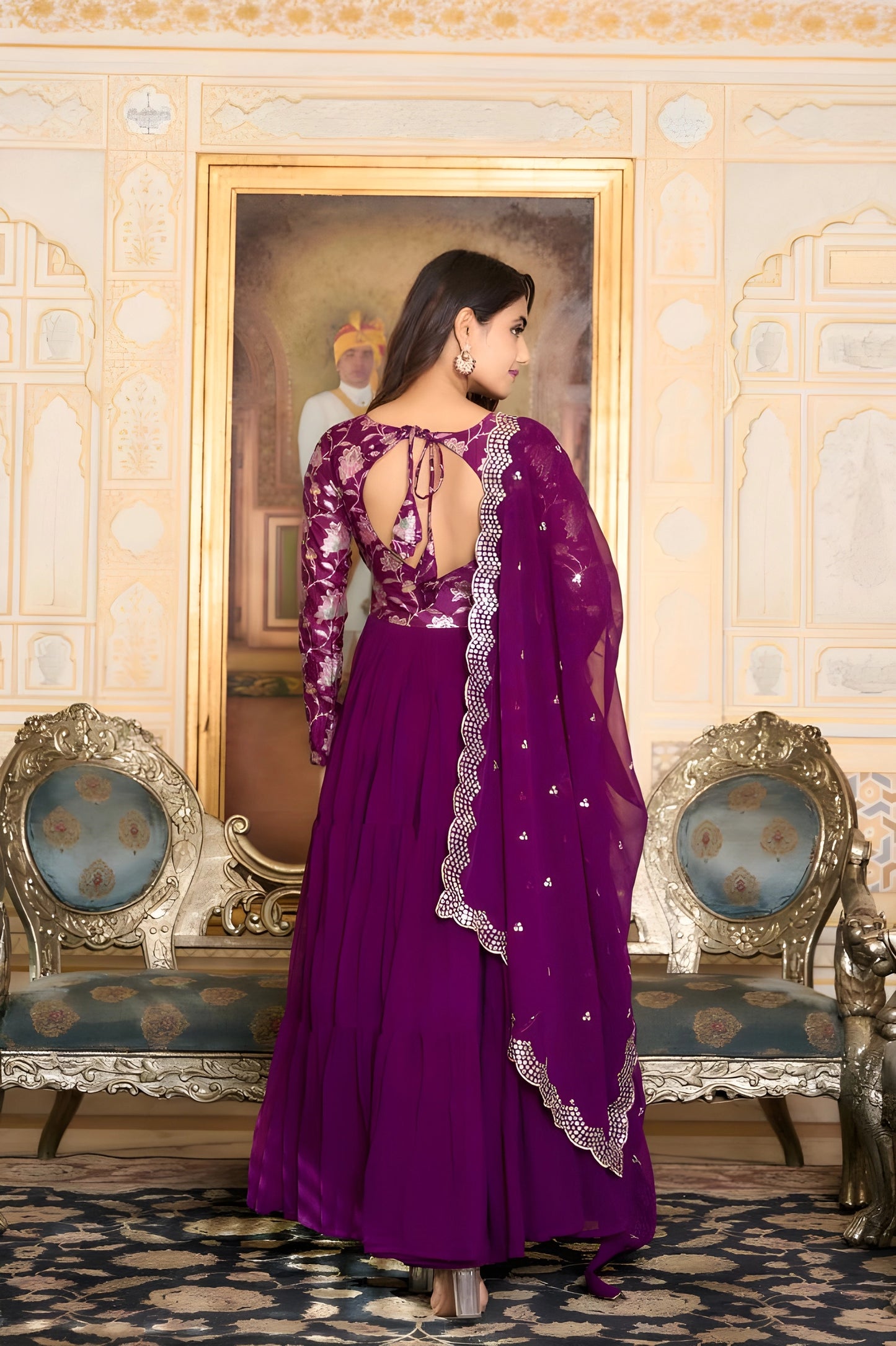 Flared Faux Georgette Gown with Dupatta