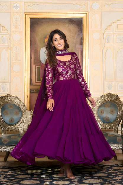 Flared Faux Georgette Gown with Dupatta