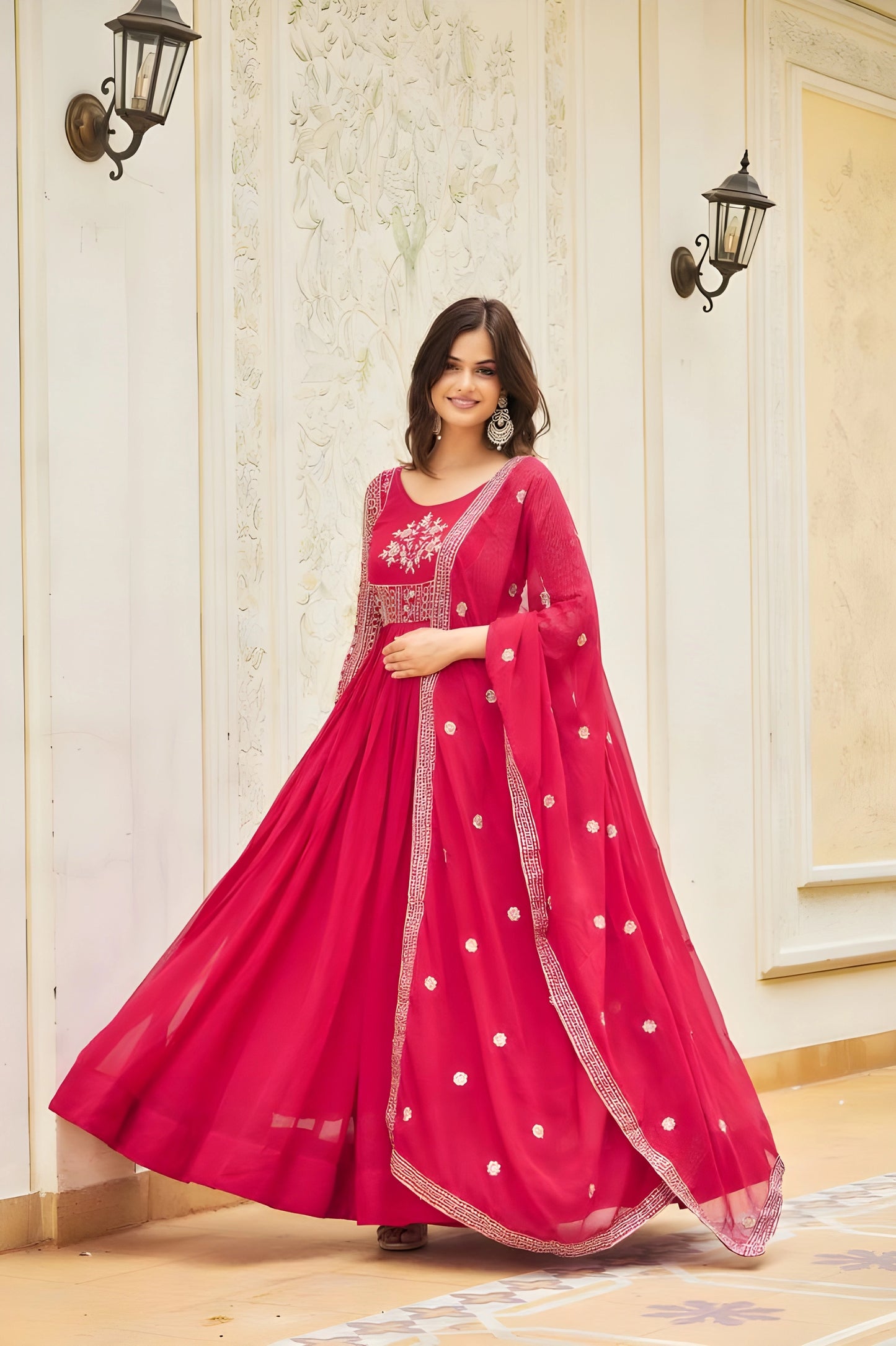 Designer Long Gown Dress With Dupatta