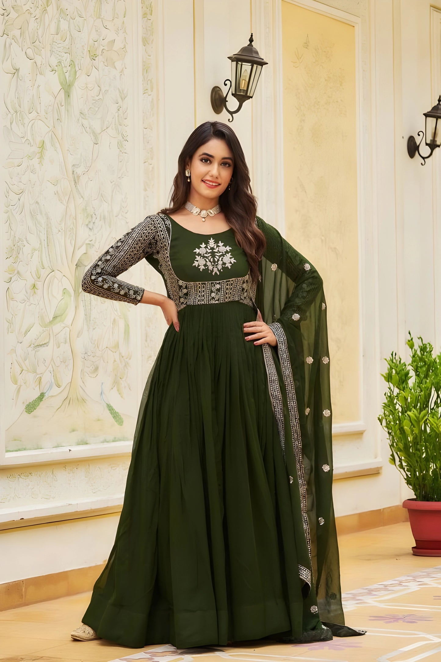 Designer Long Gown Dress With Dupatta