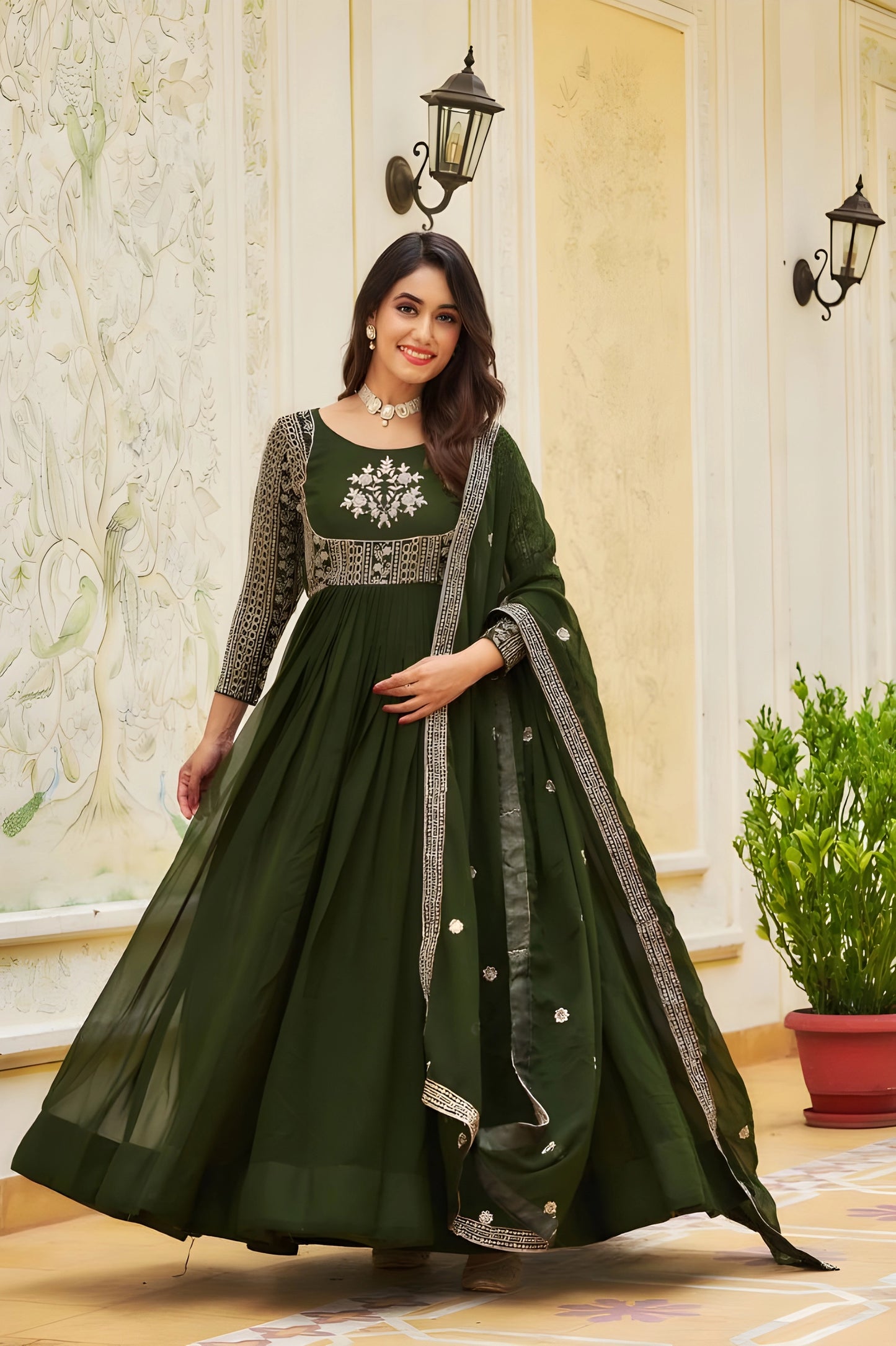 Designer Long Gown Dress With Dupatta