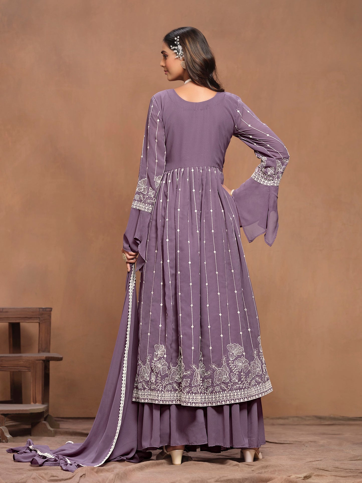 Georgette Embroidered Festive Palazzo Suit