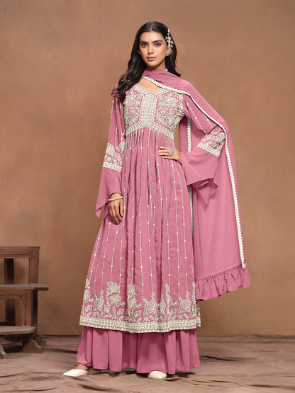 Georgette Embroidered Festive Palazzo Suit