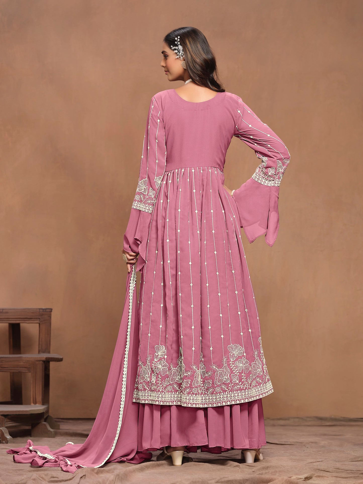 Georgette Embroidered Festive Palazzo Suit