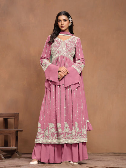 Georgette Embroidered Festive Palazzo Suit