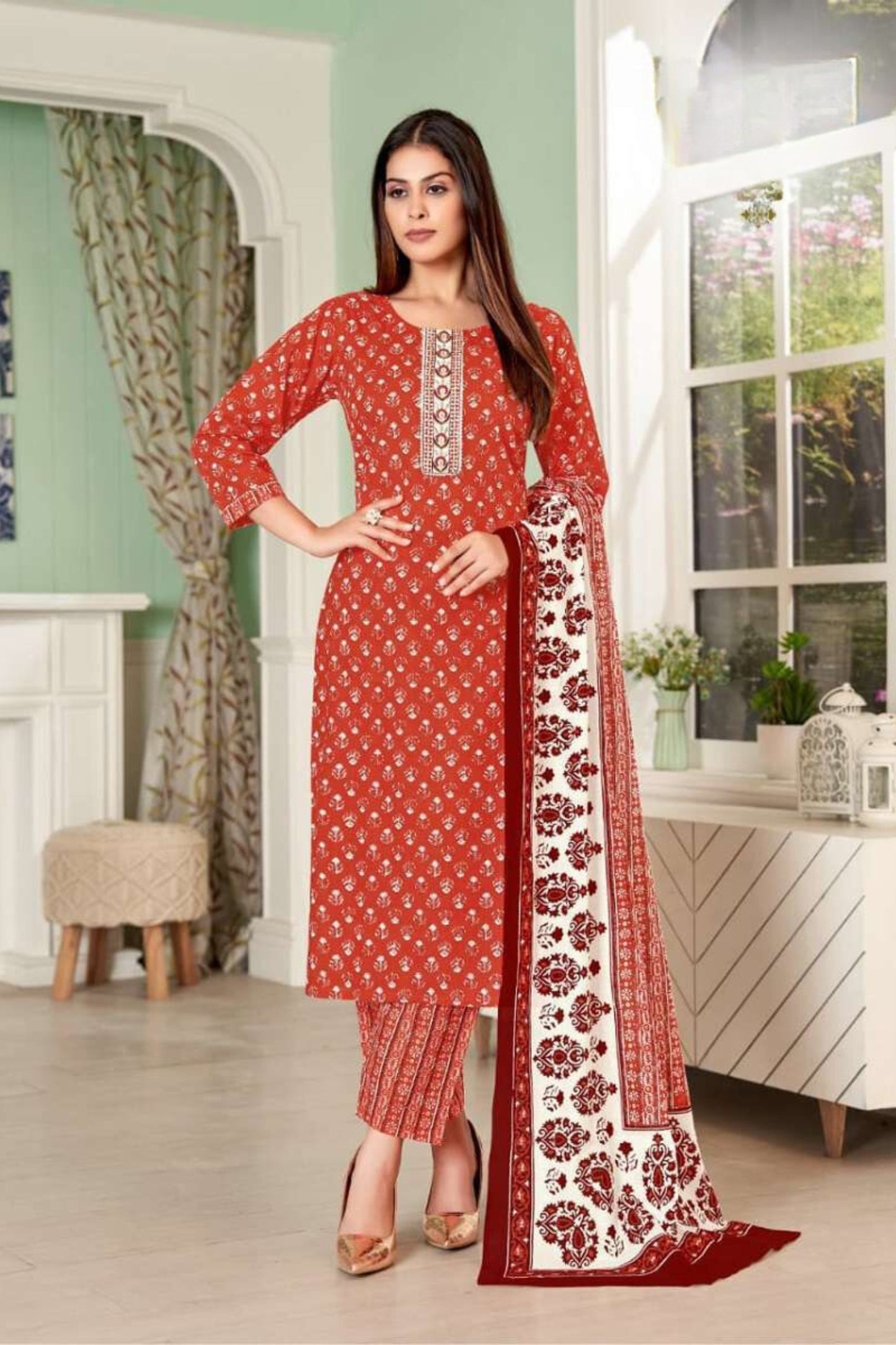 Pure Cotton Kurti Set with Dupatta and Pant with Pocket