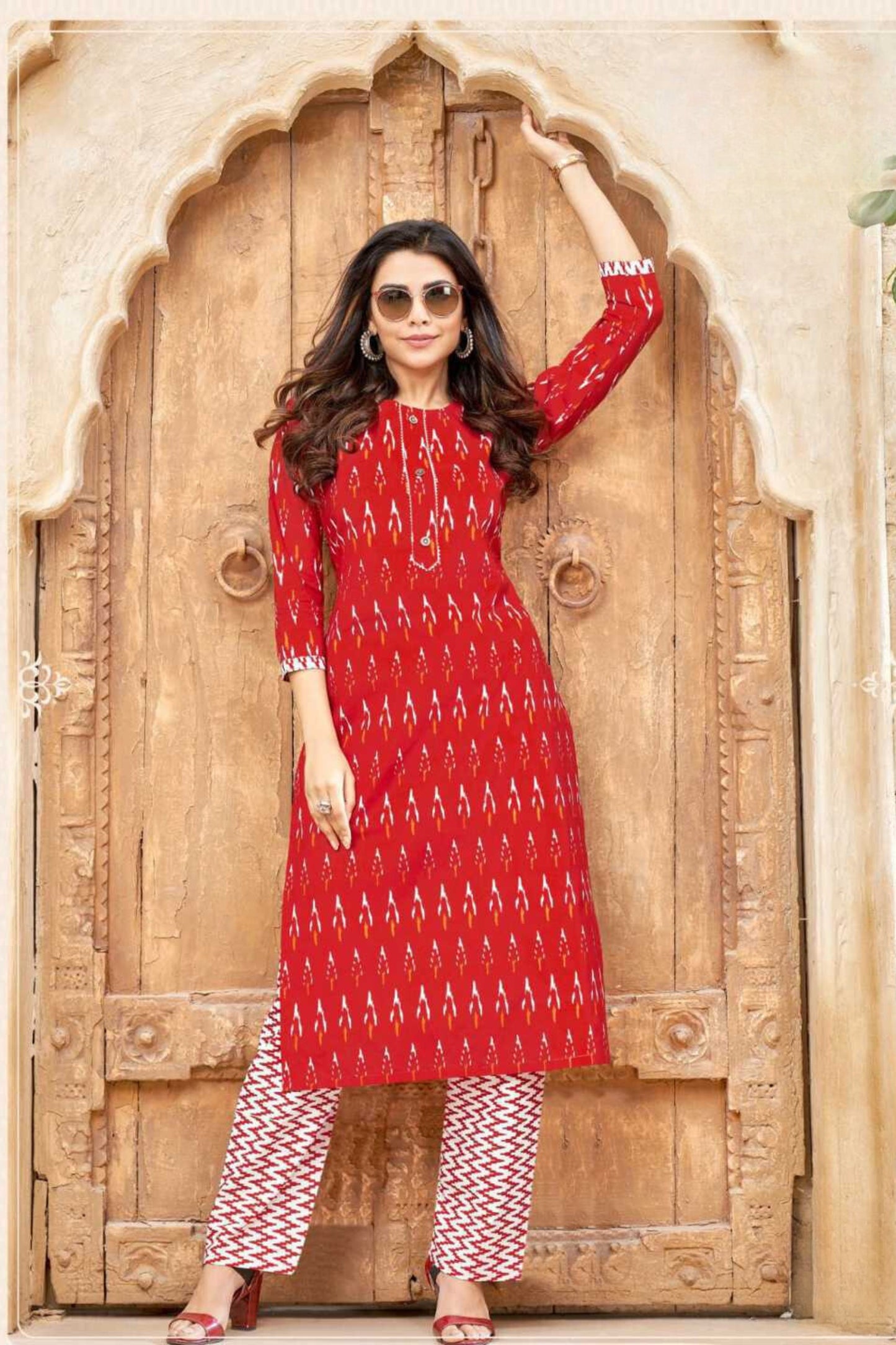 Cotton Ikkat Print Kurti Pant with Pocket