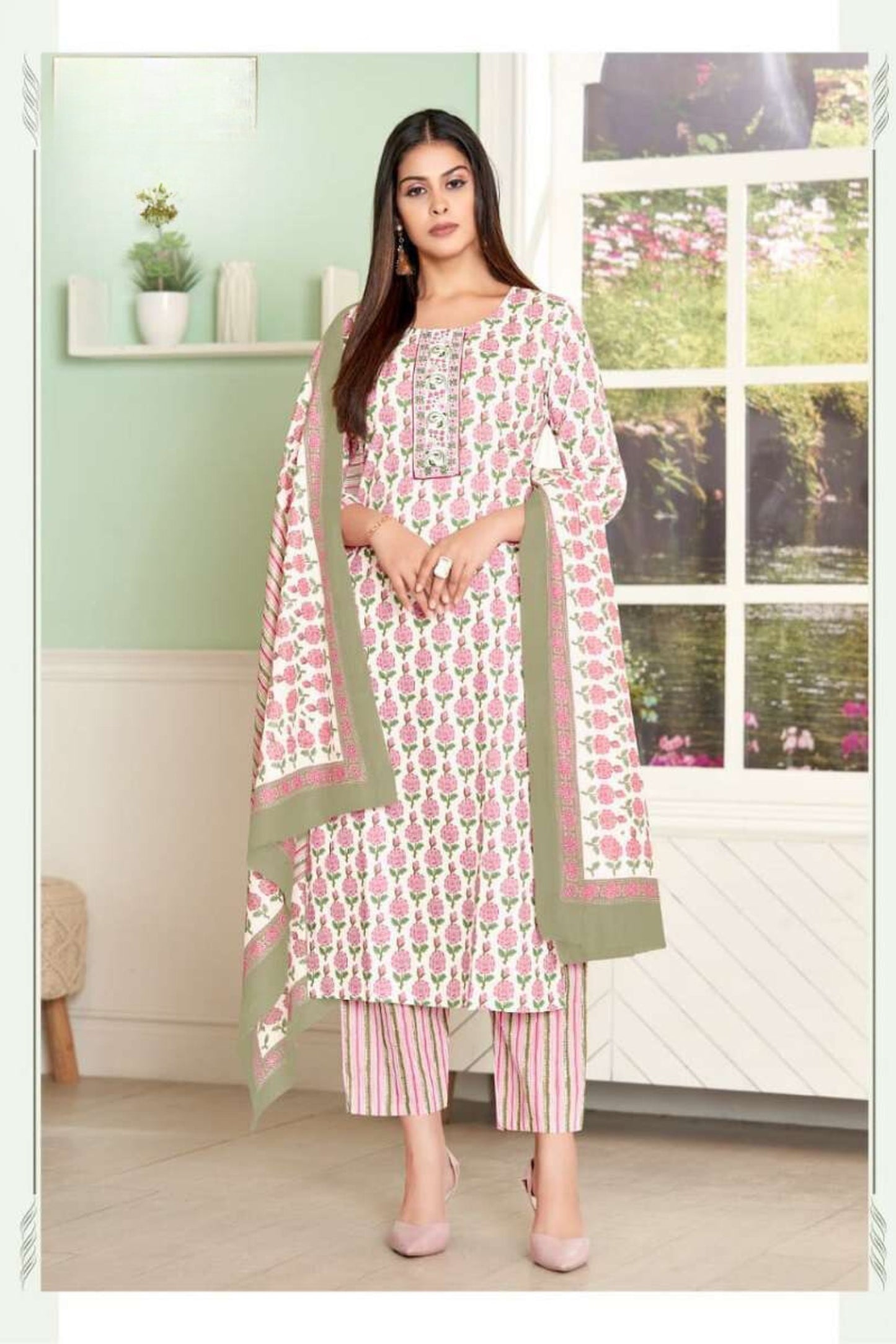 Pure Cotton Kurti Set with Dupatta and Pant with Pocket