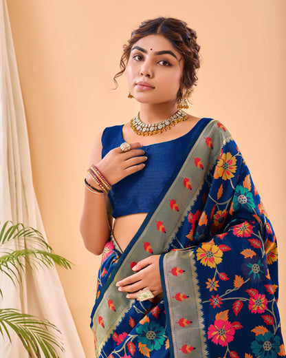 Party Perfect Floral Print Silk Saree