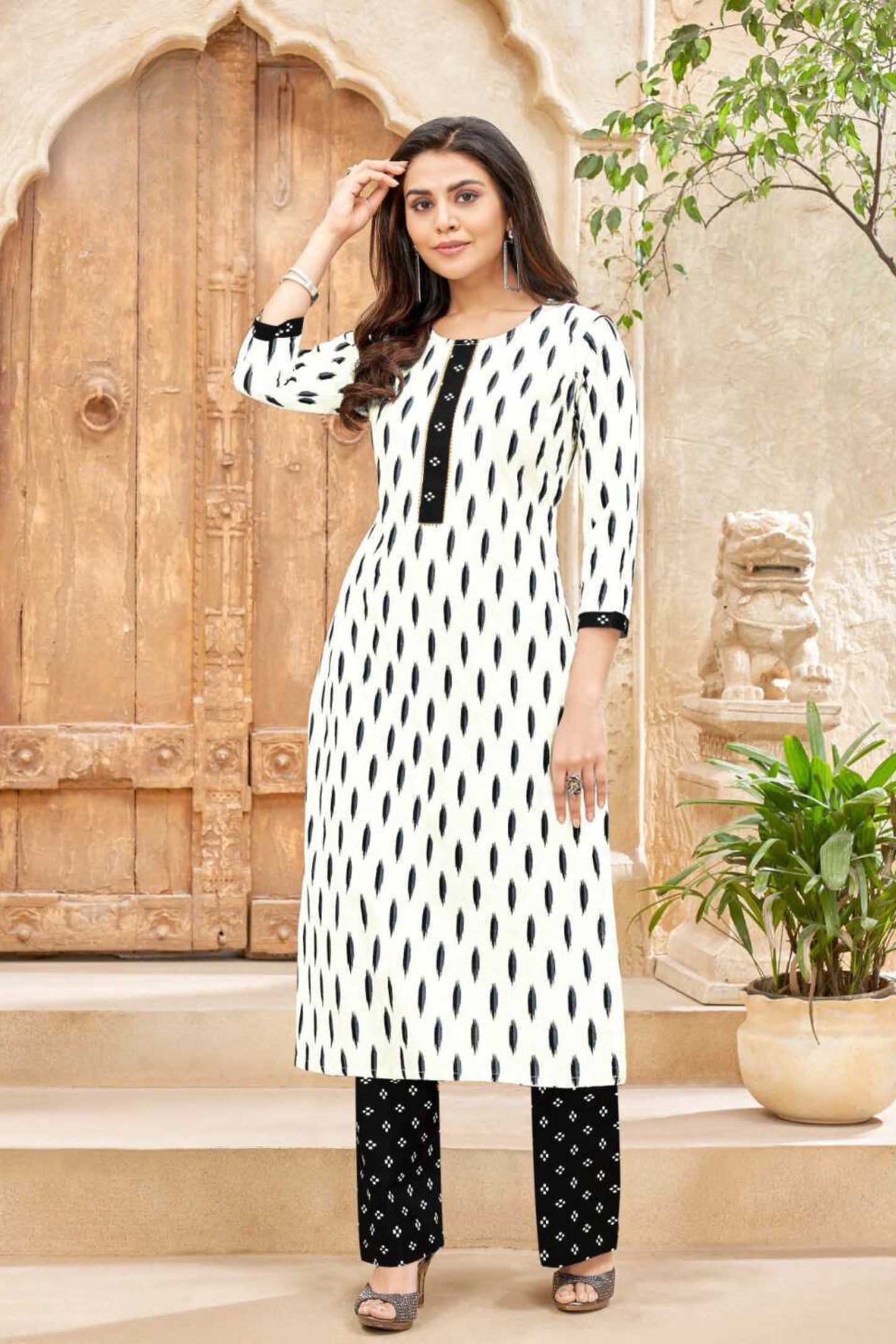 Cotton Ikkat Print Kurti Pant with Pocket