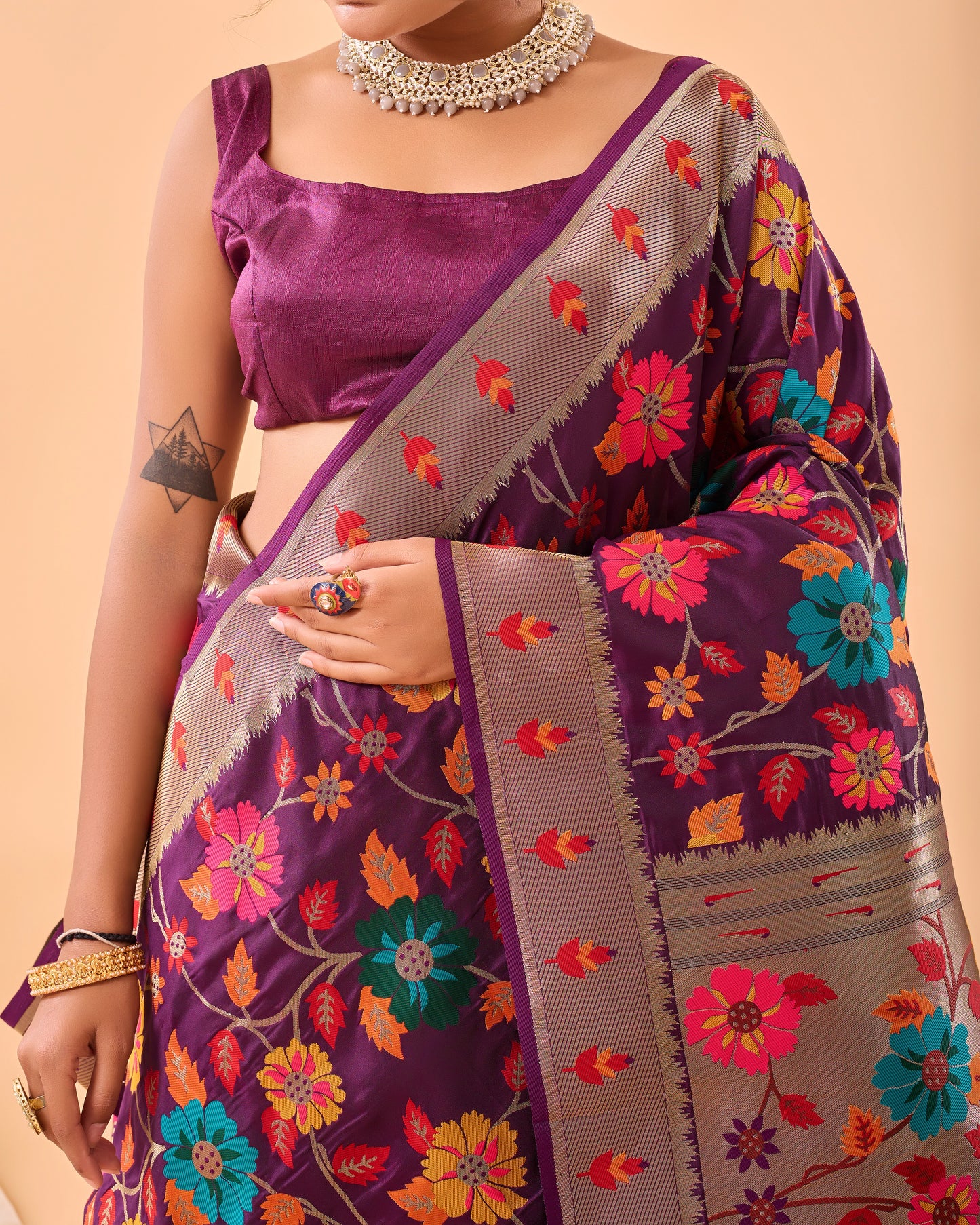 Party Perfect Floral Print Silk Saree