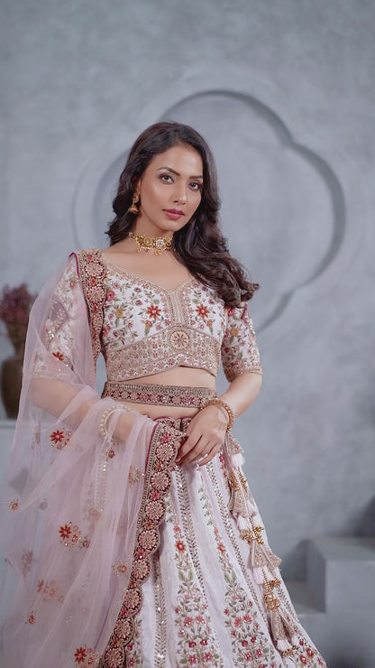 Bridal Light Purple Lehenga with Zari Paisley Embroidery, Silk Patches, and Regal Peacock Motifs