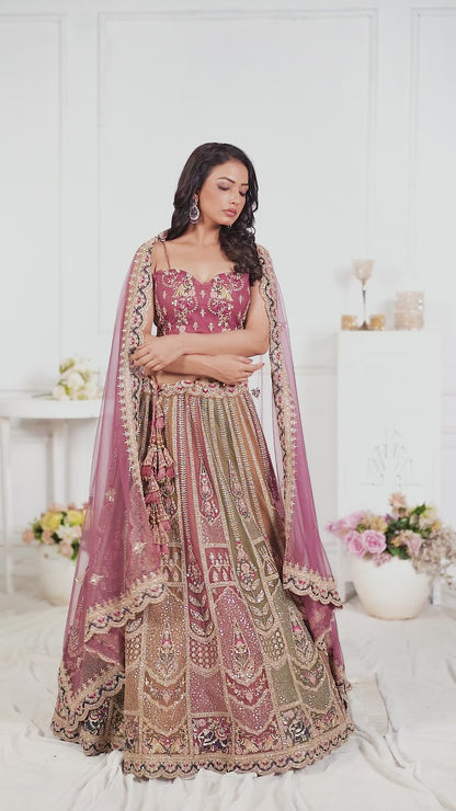 Majestic Multi-Color Zari Weaving Net Lehenga Choli With Dupatta