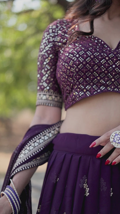 Fabulous Dark Wine Party Wear Sequins Lehenga Choli