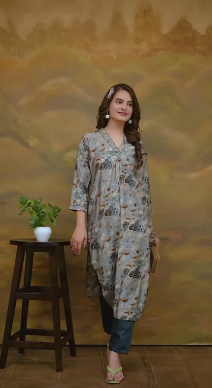 Designer Modal Silk Ready made Kurti Set