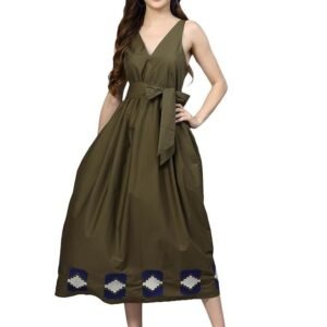 SMERA MART 100% Cotton Western Midi Dress for Women