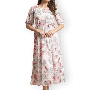 Preneum Women's Georgette Fit and Flare Maxi Dress