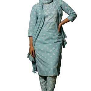 MIRCHI FASHION Women's Straight Fit Pure Cotton Mix Floral Printed Embelished Kurta Set with Dupatta and Trouser