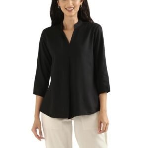 SAADAA Top for Women, Viscose Pleated Tops, V-Neck with a Collar, 3/4 Sleeve Length, Office & Casual Wear - 8+ Colors