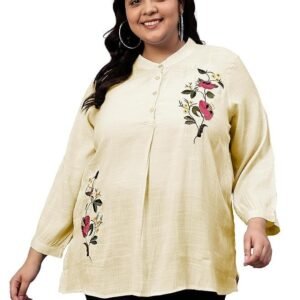 Indietoga Women's Plus Size Cotton Embroidered Longline Tunic Tops (2XL to 7XL)