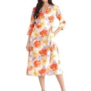 FableStreet Wrap Dress - Orange and Yellow