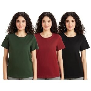 Women's Solid Cotton Stretch Half Sleeve Round Neck Regular Fit T-Shirt