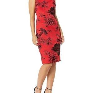 S.L. Fashions Women's Floral Print Scuba Dress, red/Black, 10