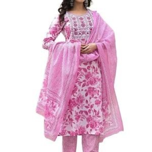 KLOSIA Women's Viscose Embroidery Floral Printed Anarkali Kurta And Pant Set With Dupatta | Kurta Set | Ethnic Set | Dupatta Set | Wedding Suit | Suit Set