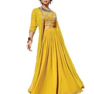 TRENDMALLS Women’s Georgette Embroidery Crop Top with Flared Palazzo and Shrug Set