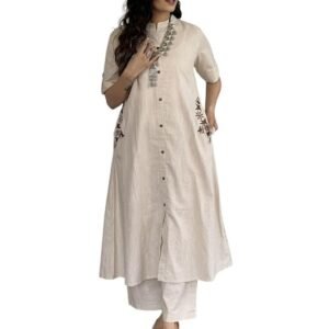 SHRI JI HERITAGE Women's Cotton Embroiderd Long A-Line Kurti with Palazzo