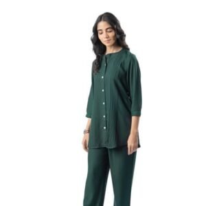 GulaboSitabo Women's Rayon Regular Co-Ord Set | Trendy Pleated Design, Buttoned Neck, Relaxed Fit, Comfortable Casual Outfit | Stylish Summer Co-Ord Set