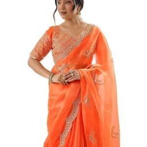 SIRIL Women's Tissue Soft Silk Embroidered Saree With Unstitched Blouse