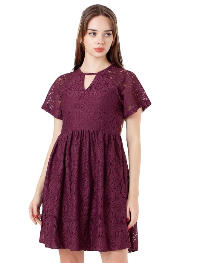 Zink London Women's Wine Laces Regular Short Dress